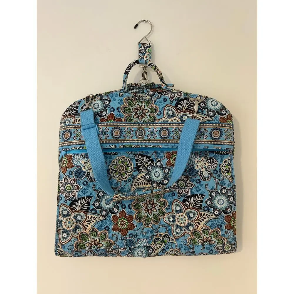Vera Bradley Retired Bali Blue Brown Paisley Floral Hanging Quilted Garment Bag